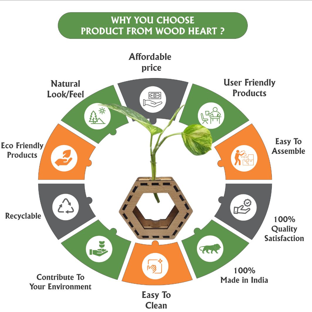 Wooden Hexagon Tabletop Planter with Glass Tube