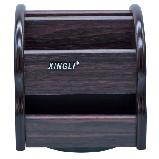 Rotating Wooden Desktop Organizer with Multiple Compartments