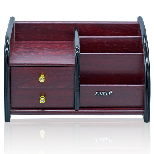 Luxury Wooden Desktop Organizer with Dual Drawers