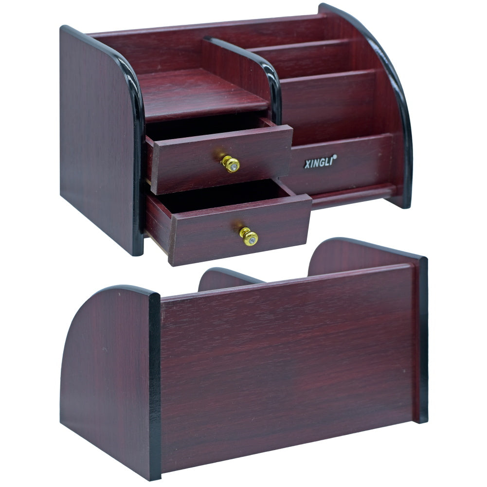 Luxury Wooden Desktop Organizer with Dual Drawers