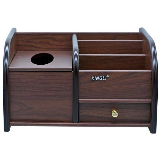 Wooden Desk Organizer with Tissue Box Holder and Drawer