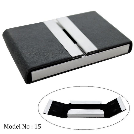 Modern Split-Steel Leather Business Card Holder