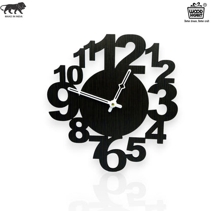 Modern Stylish Black Wooden Wall Clock with Bold Number Design – by Wood Heart