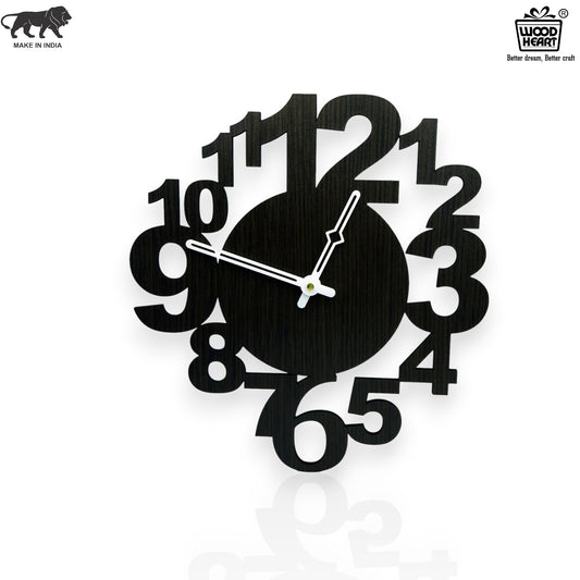 Modern Stylish Black Wooden Wall Clock with Bold Number Design – by Wood Heart