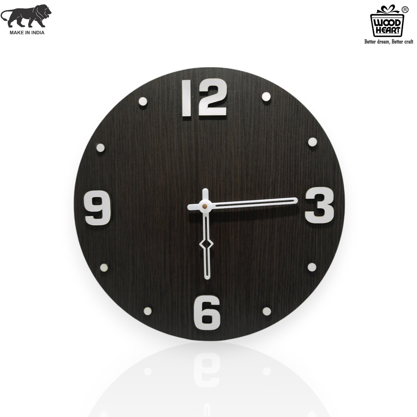 Classic Round Wooden Wall Clock with 3D White Numerals