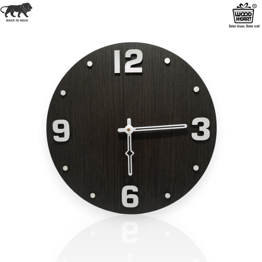 Classic Round Wooden Wall Clock with 3D White Numerals