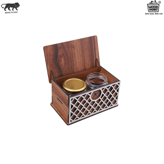 Wooden Spice Jar Box – 2 Jar Storage Organizer with Decorative White Front Panel