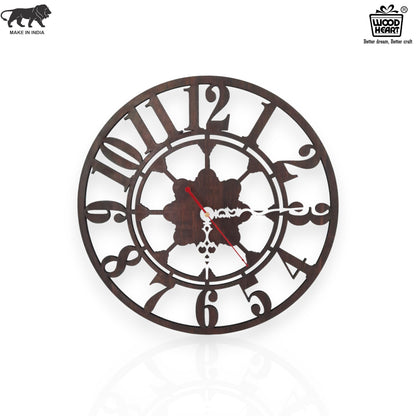 Vintage Floral Wooden Wall Clock – Laser Cut Roman Style by Wood Heart