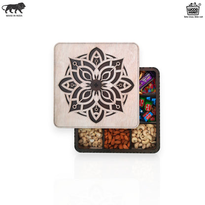 Premium Wooden Dry Fruit & Chocolate Box with Mandala Design Lid
