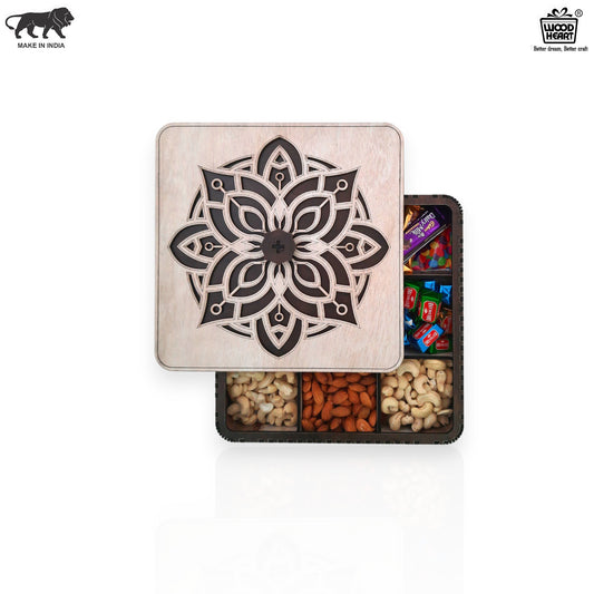 Premium Wooden Dry Fruit & Chocolate Box with Mandala Design Lid