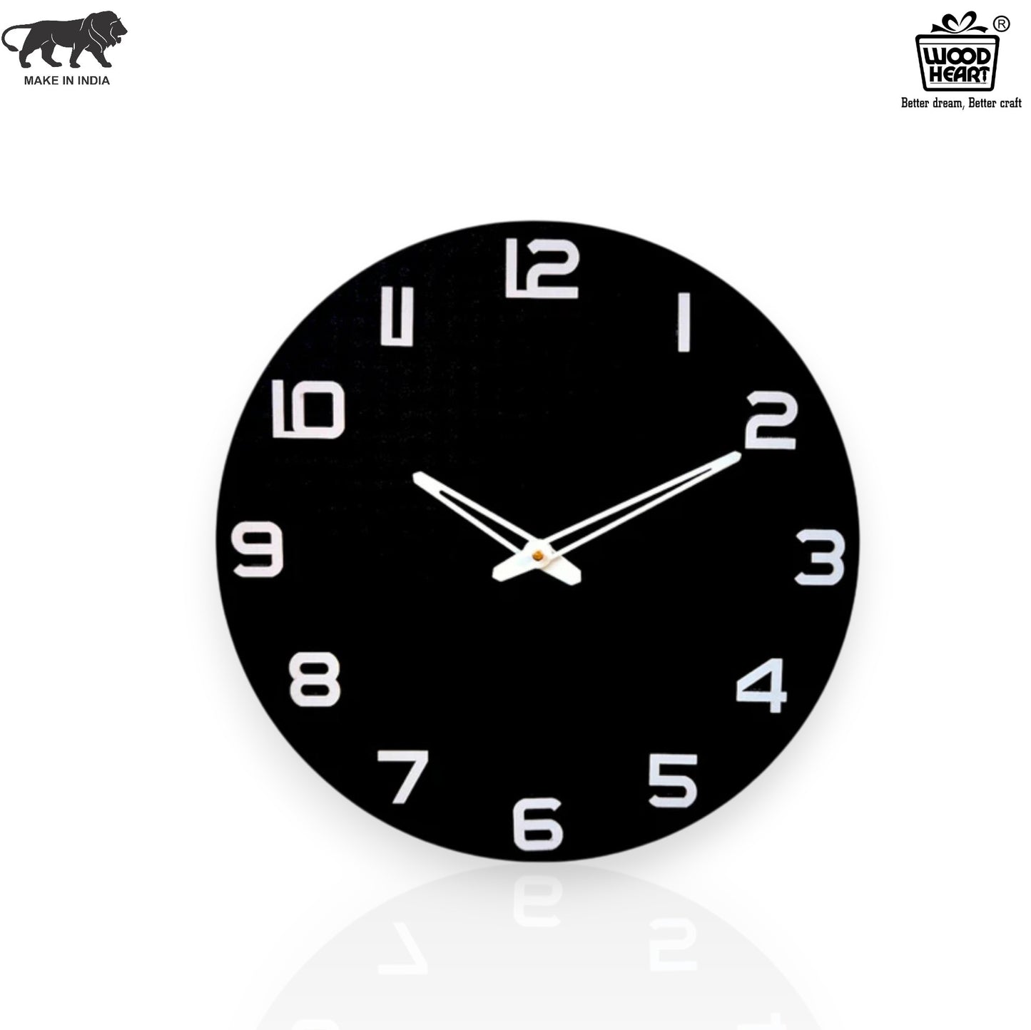 Wood Heart Classic Black Round Wall Clock – Bold & Minimalistic Look