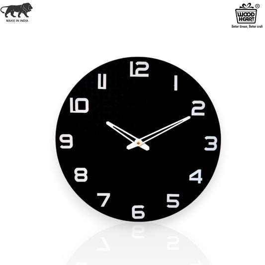 Wood Heart Classic Black Round Wall Clock – Bold & Minimalistic Look