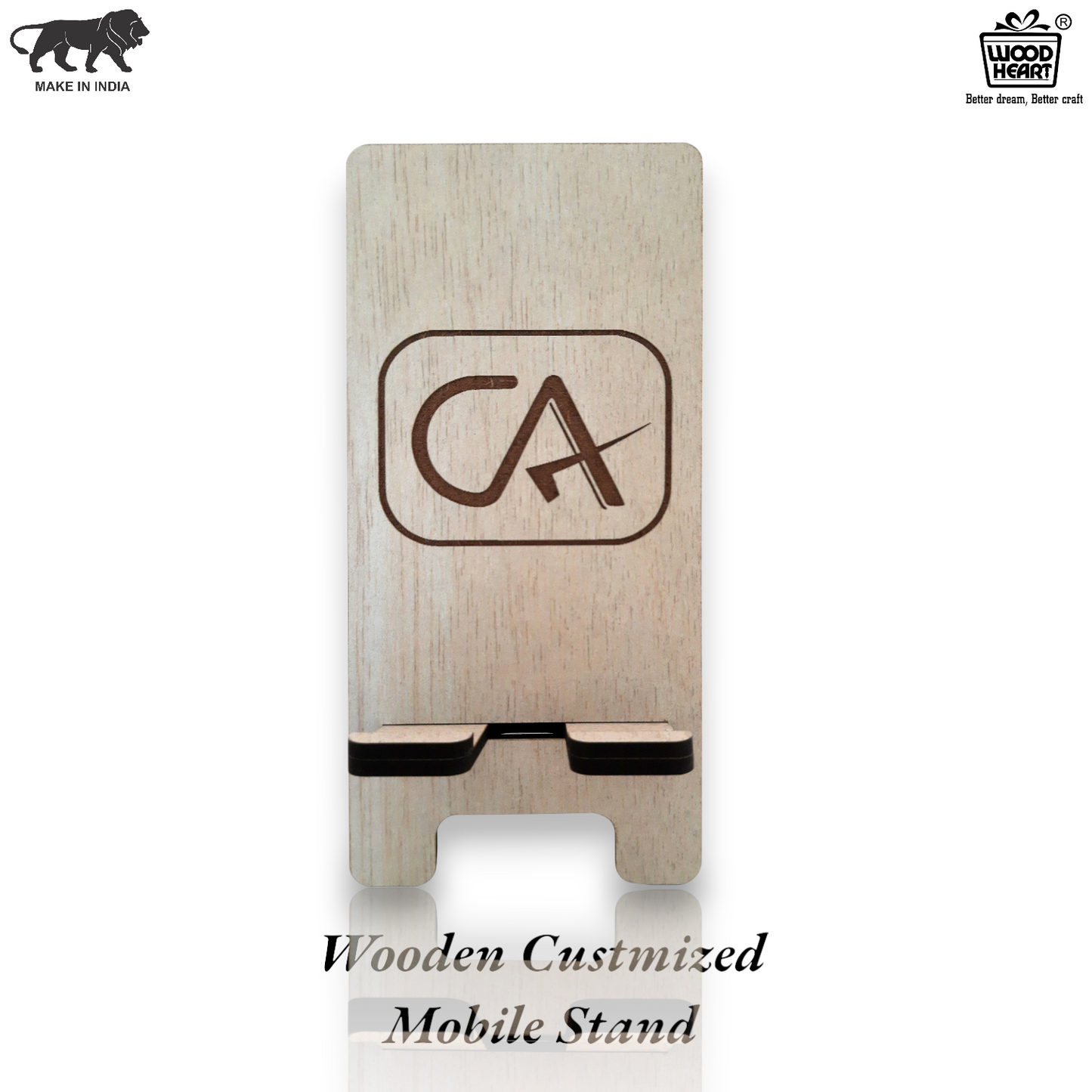 Customized Wooden Mobile Stand for CA – Laser Engraved Chartered Accountant Logo