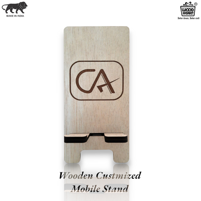 Customized Wooden Mobile Stand for CA – Laser Engraved Chartered Accountant Logo