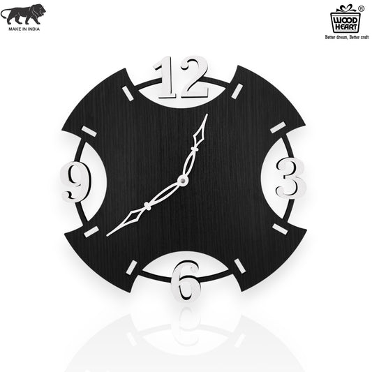 Contemporary Cut-Edge Black Wooden Wall Clock – Minimal Design by Wood Heart