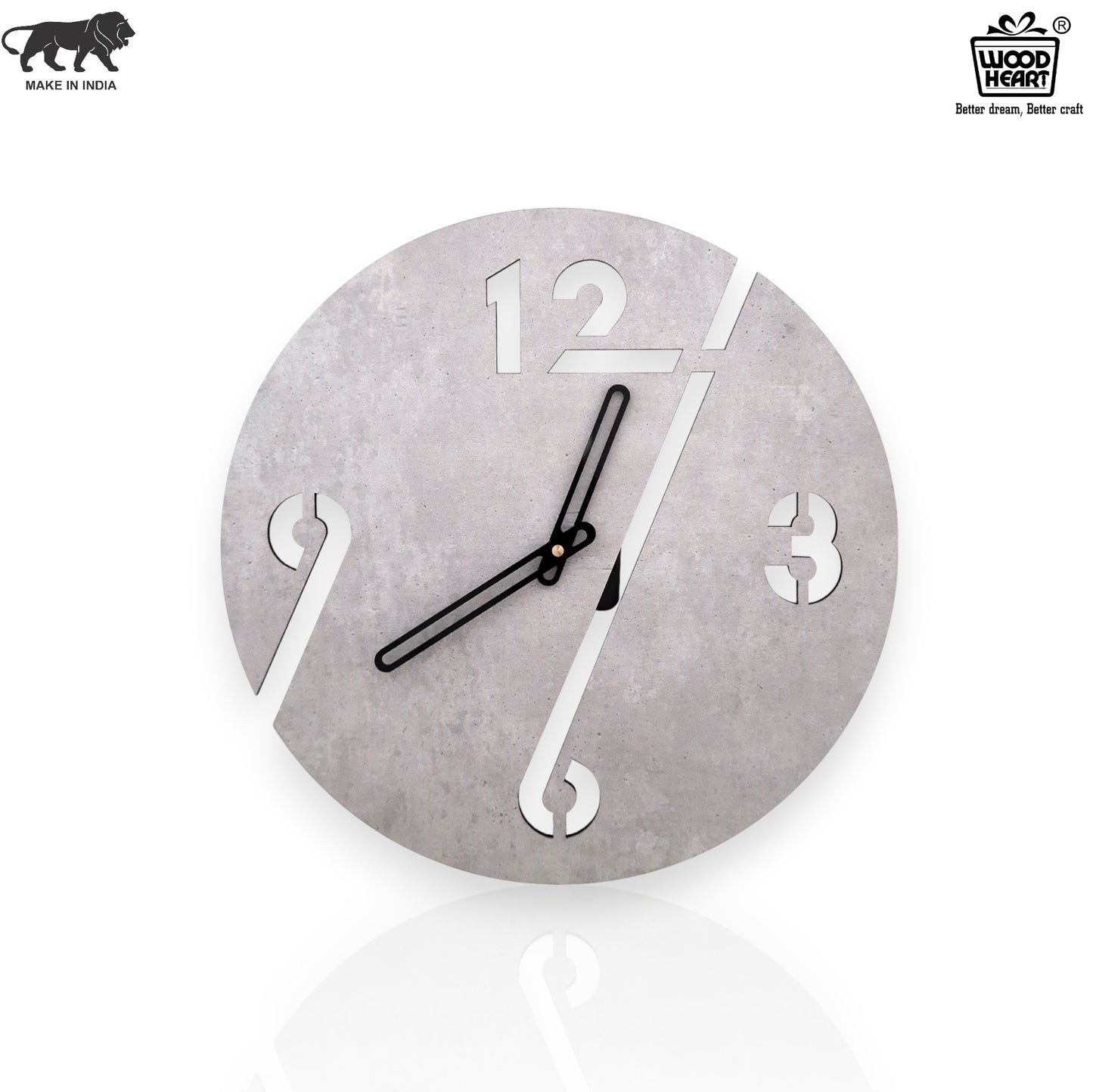 Modern Cut-Out Designer Wall Clock – Concrete Finish Look | Acrylic Wall Clock by Wood Heart