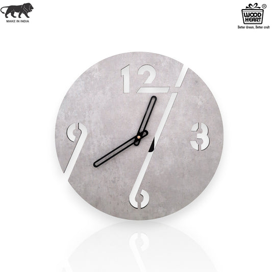 Modern Cut-Out Designer Wall Clock – Concrete Finish Look | Acrylic Wall Clock by Wood Heart