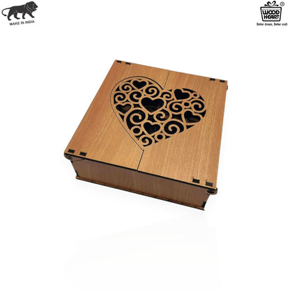 Decorative Wooden Gift Box with Heart Cut Design