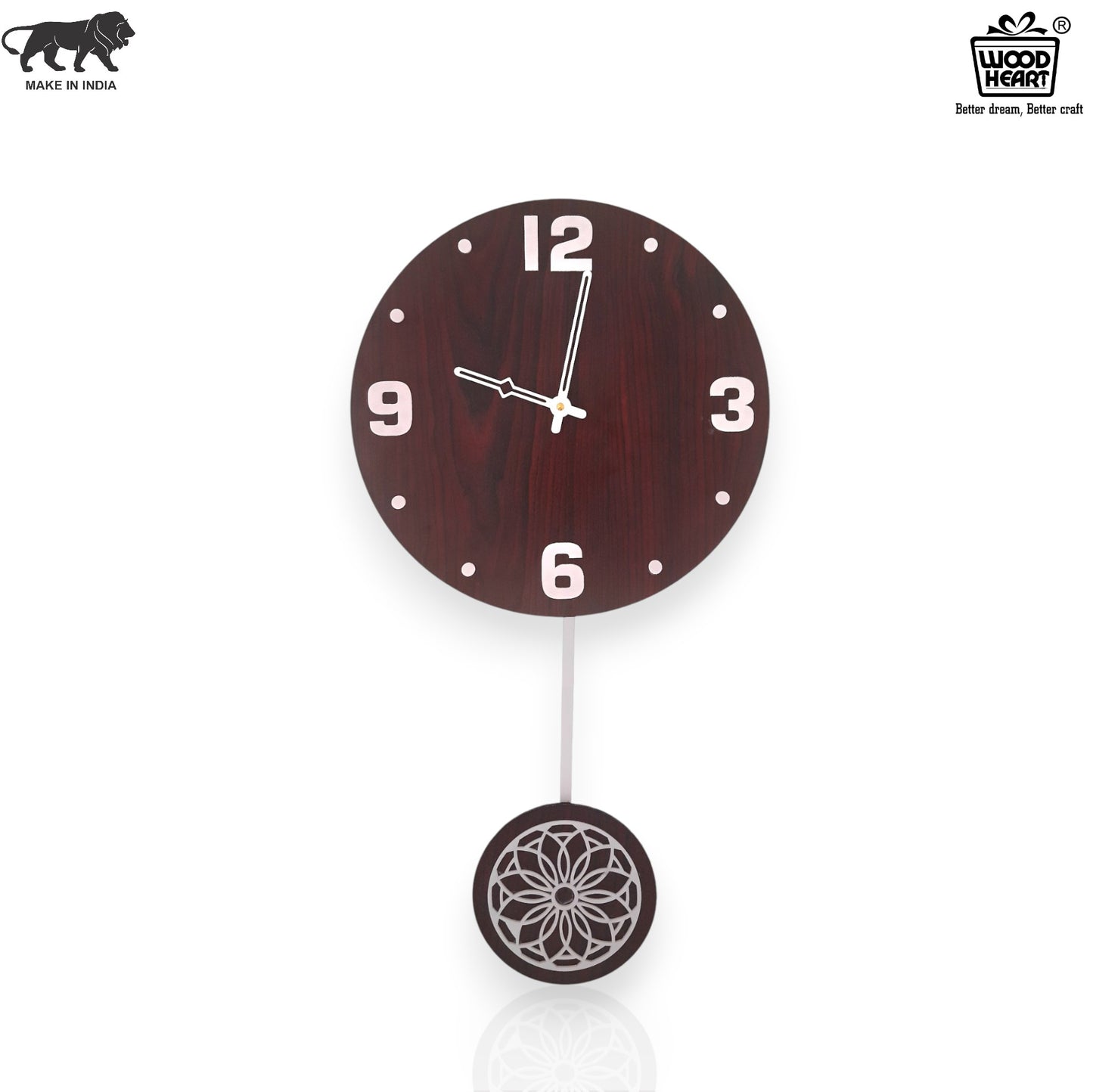 Elegant Wooden Wall Clock with Designer Pendulum – Dark Finish