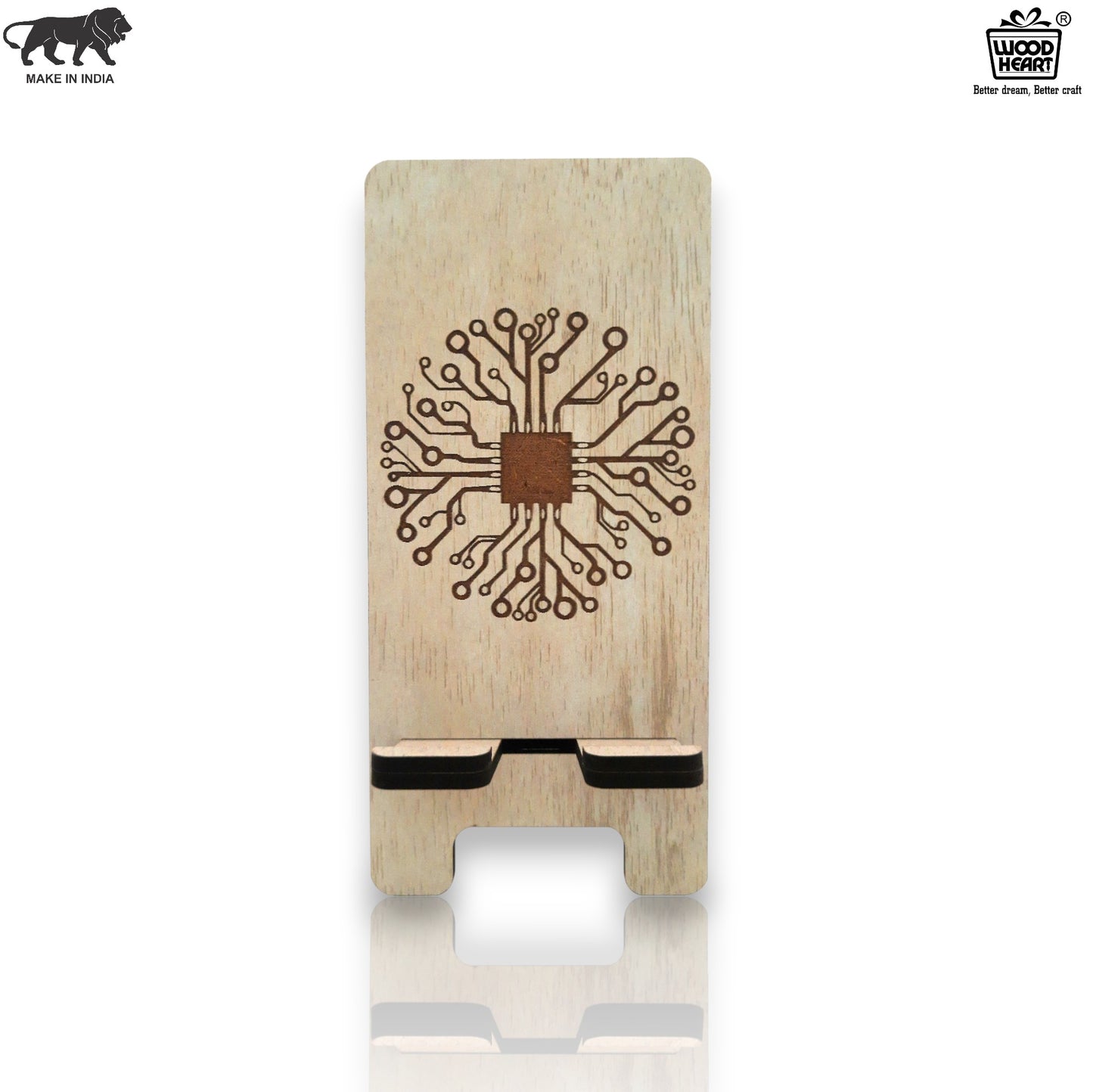 Eco-Themed Customized Wooden Mobile Stand – Tree Design Laser Engraved