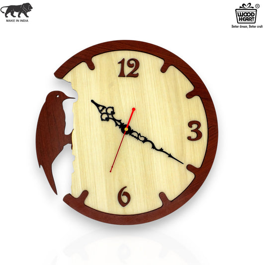 Bird Theme Wooden Wall Clock with Vintage Hands
