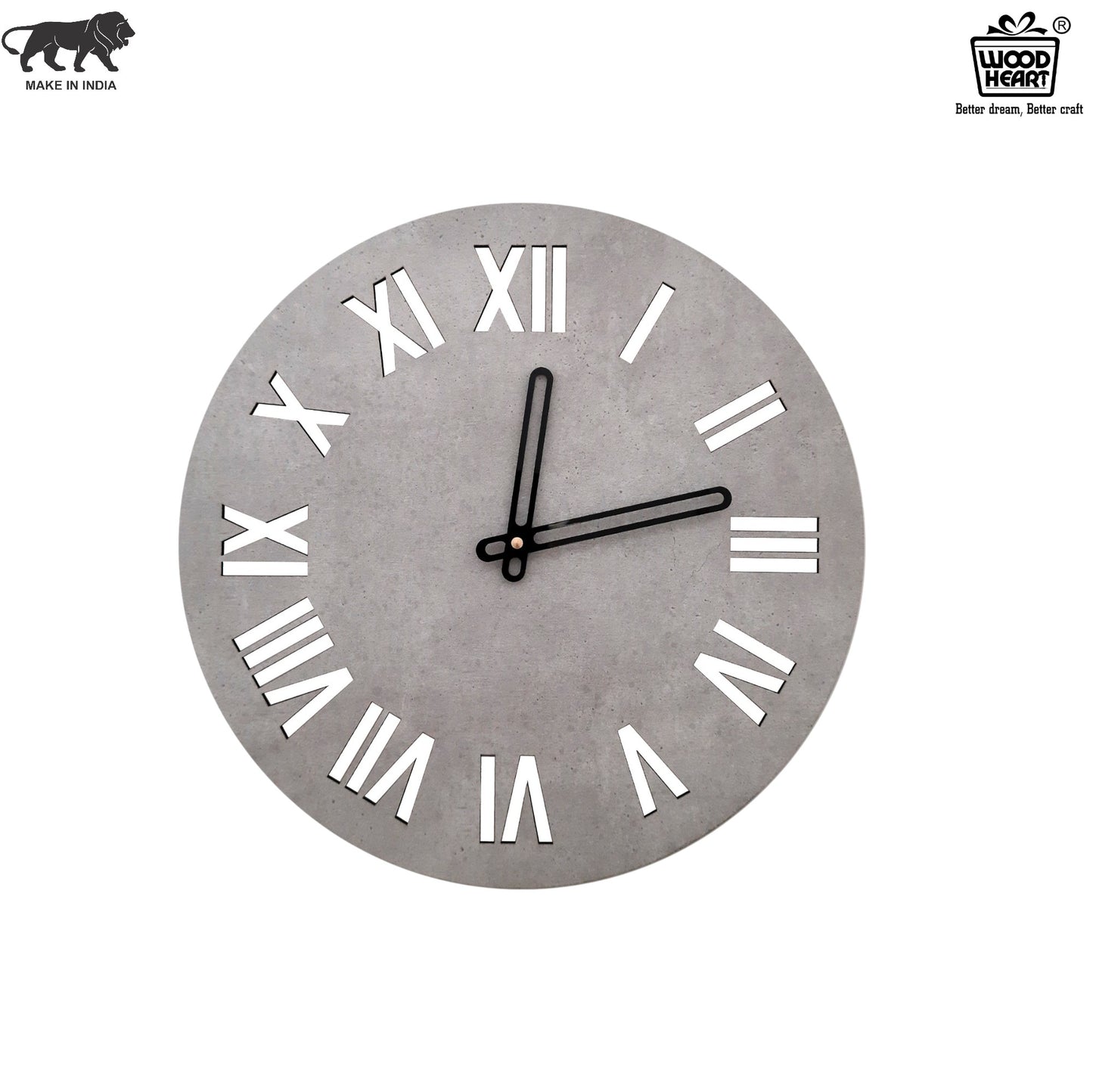 Roman Numeral Round Wall Clock with Concrete Finish – Classic Meets Contemporary