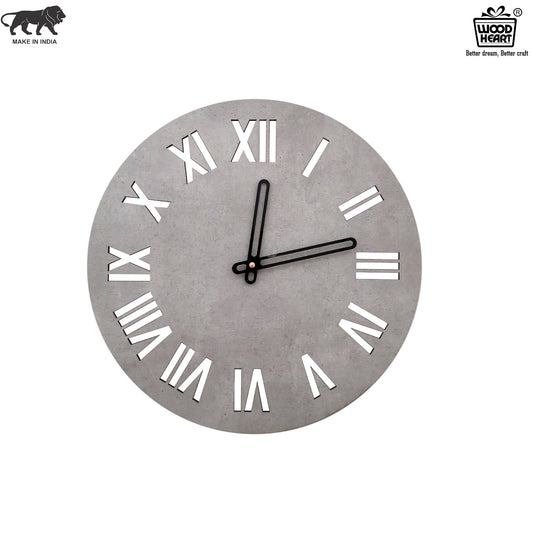Roman Numeral Round Wall Clock with Concrete Finish – Classic Meets Contemporary