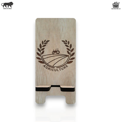 Eco-Friendly Wooden Phone Stand with Engraved Agriculture Motif