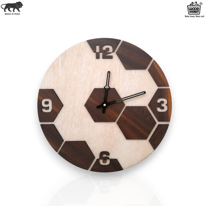Modern Dual-Tone Hexagon Wooden Wall Clock by Wood Heart