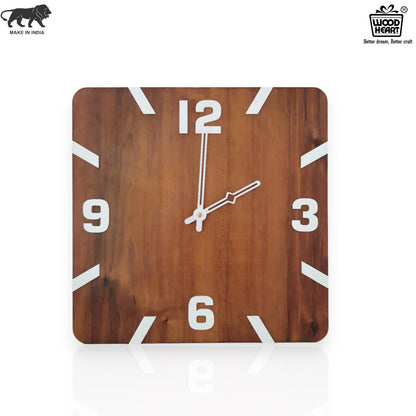 Square Wooden Wall Clock with Bold White Numbers