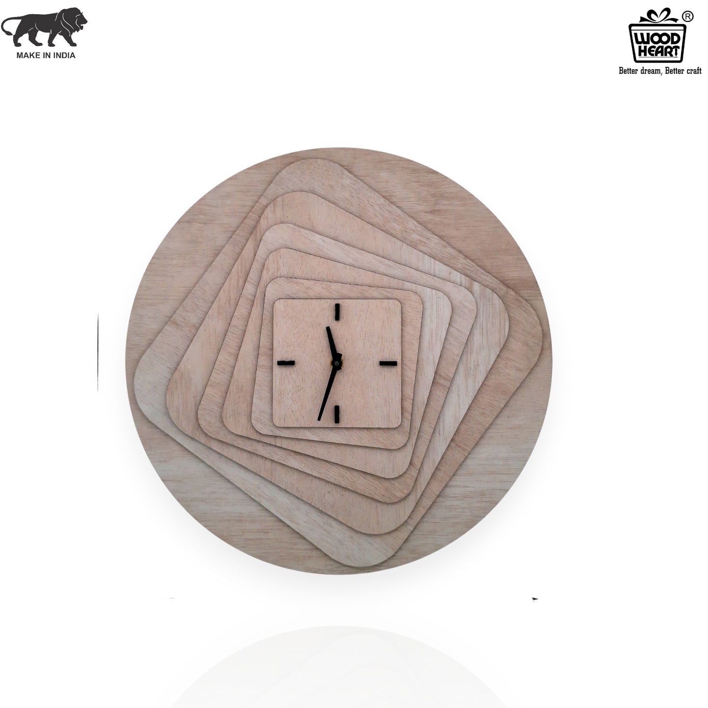 Contemporary Layered Wood Art Wall Clock – Minimal Geometric Design by Wood Heart