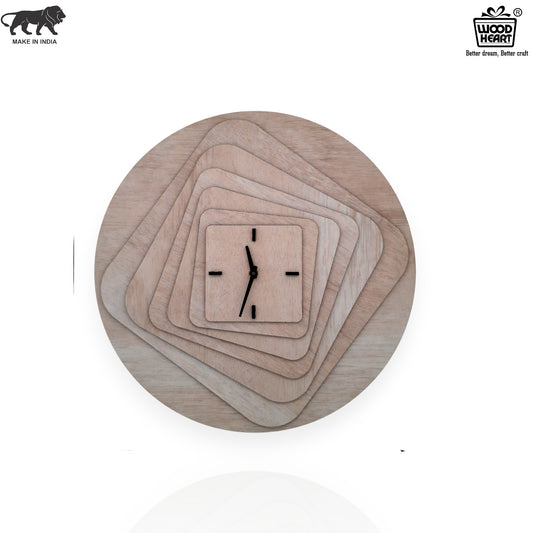 Contemporary Layered Wood Art Wall Clock – Minimal Geometric Design by Wood Heart