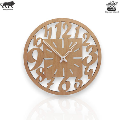 Wooden Designer Wall Clock with Oversized Cut-Out Numbers & Square Dial