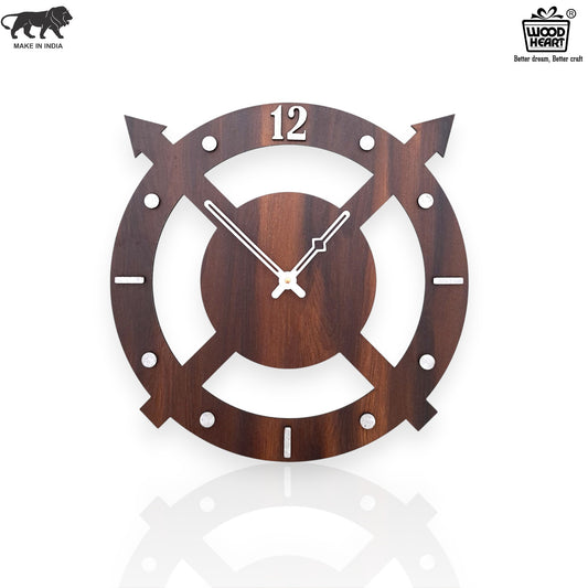 Arrow-Themed Modern Wooden Wall Clock – Artistic Open-Frame Design by Wood Heart