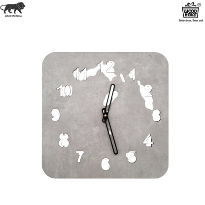 Wood Heart Modern Grey Concrete-Finish Square Wall Clock – Minimalist Décor Accent