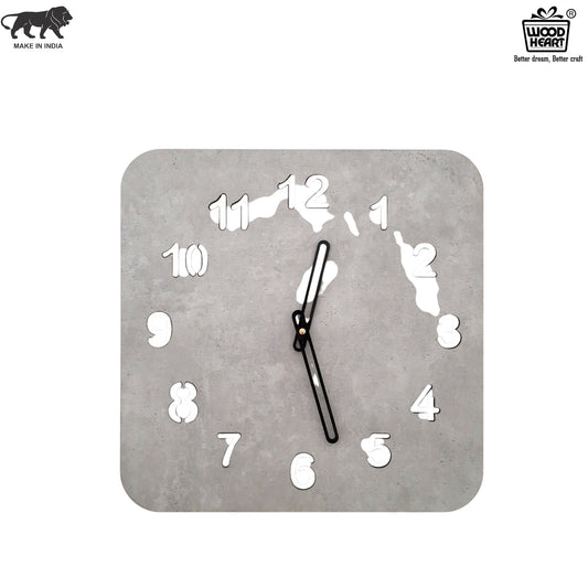 Wood Heart Modern Grey Concrete-Finish Square Wall Clock – Minimalist Décor Accent