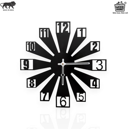 Sunburst Black Designer Wall Clock – Bold Cutout Numbers with Modern Flair