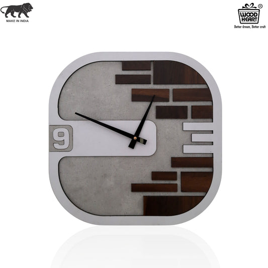 Contemporary Square Wall Clock with Brick Pattern & Concrete Finish – Modern Art Décor