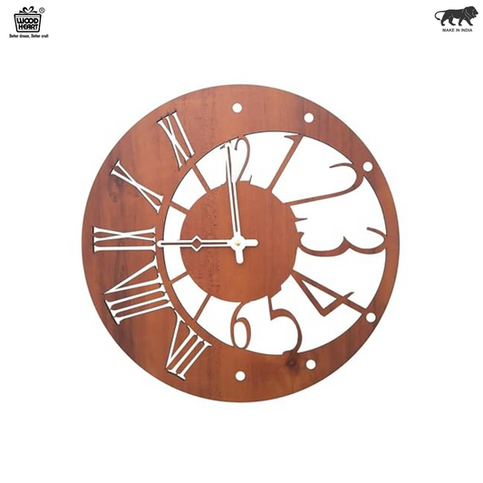 Wood Heart Dual-Dial Fusion Wall Clock – Roman & Modern Cutout Design