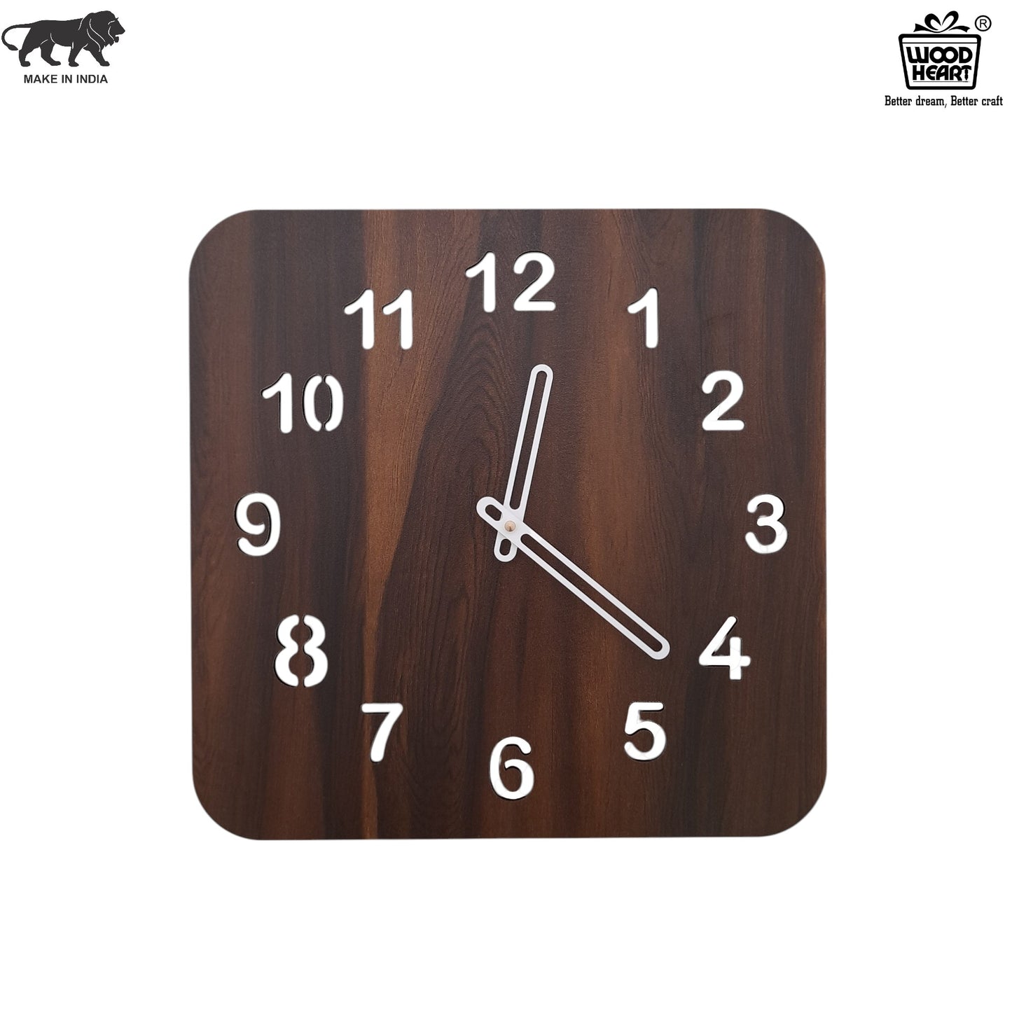 Wood Heart Premium Square Wooden Wall Clock – Elegant Dark Walnut Finish