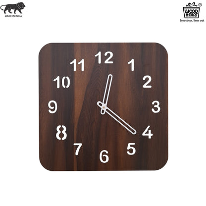 Wood Heart Premium Square Wooden Wall Clock – Elegant Dark Walnut Finish