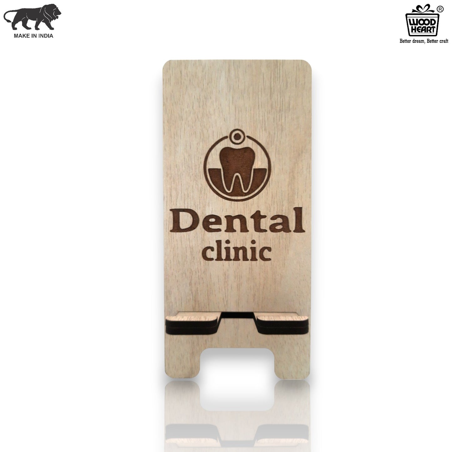 Wooden Mobile Stand – Dental Clinic Logo Engraved