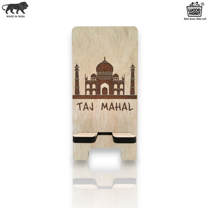 Elegant Taj Mahel  Design Wooden Mobile Stand – Laser Engraved Floral Pattern