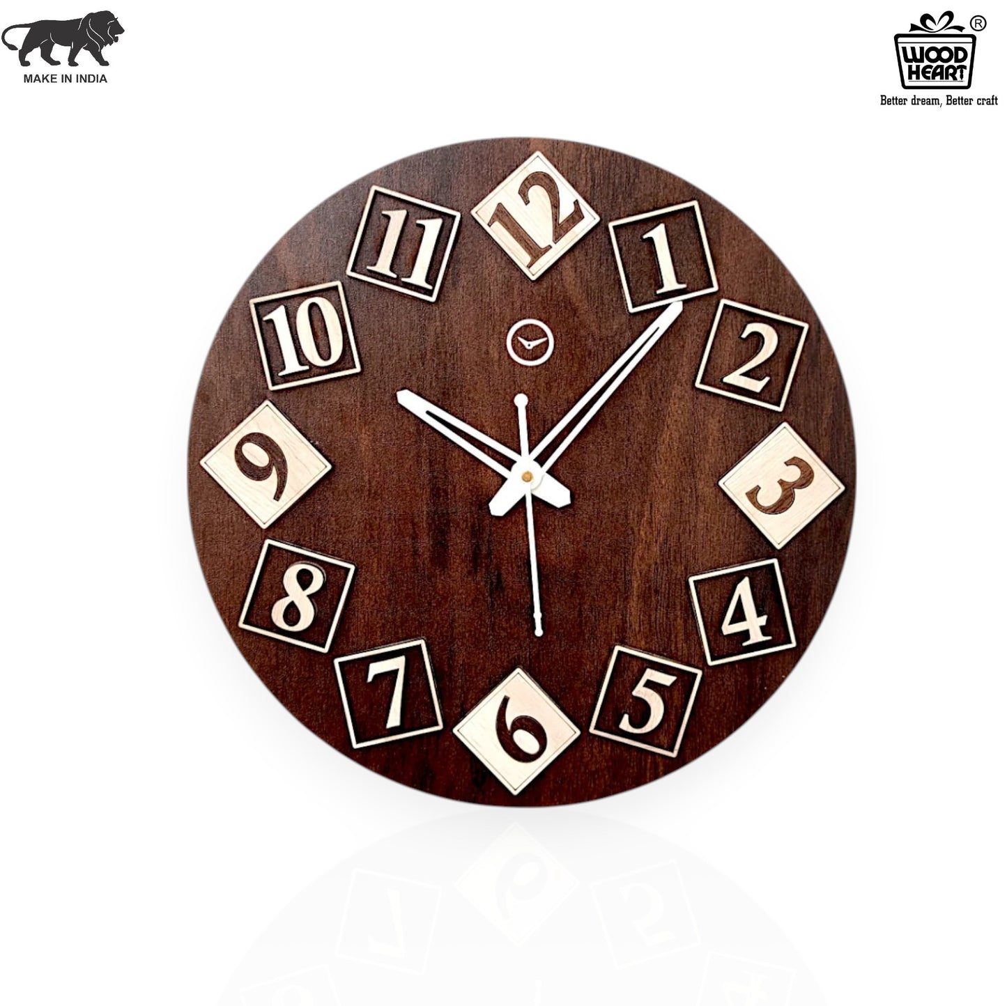 Wood Heart Artistic Numeric Wooden Wall Clock – Quirky Tilted Number Design