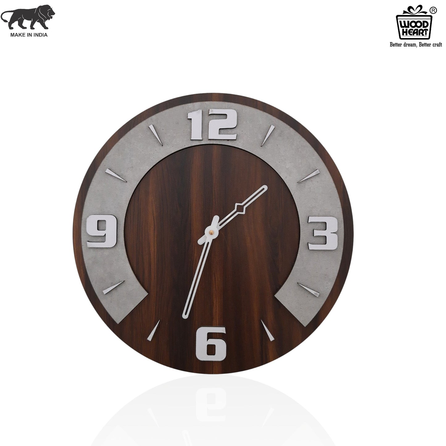 Round Wooden Wall Clock with Dual Tone Concrete Finish – Elegant Modern Décor