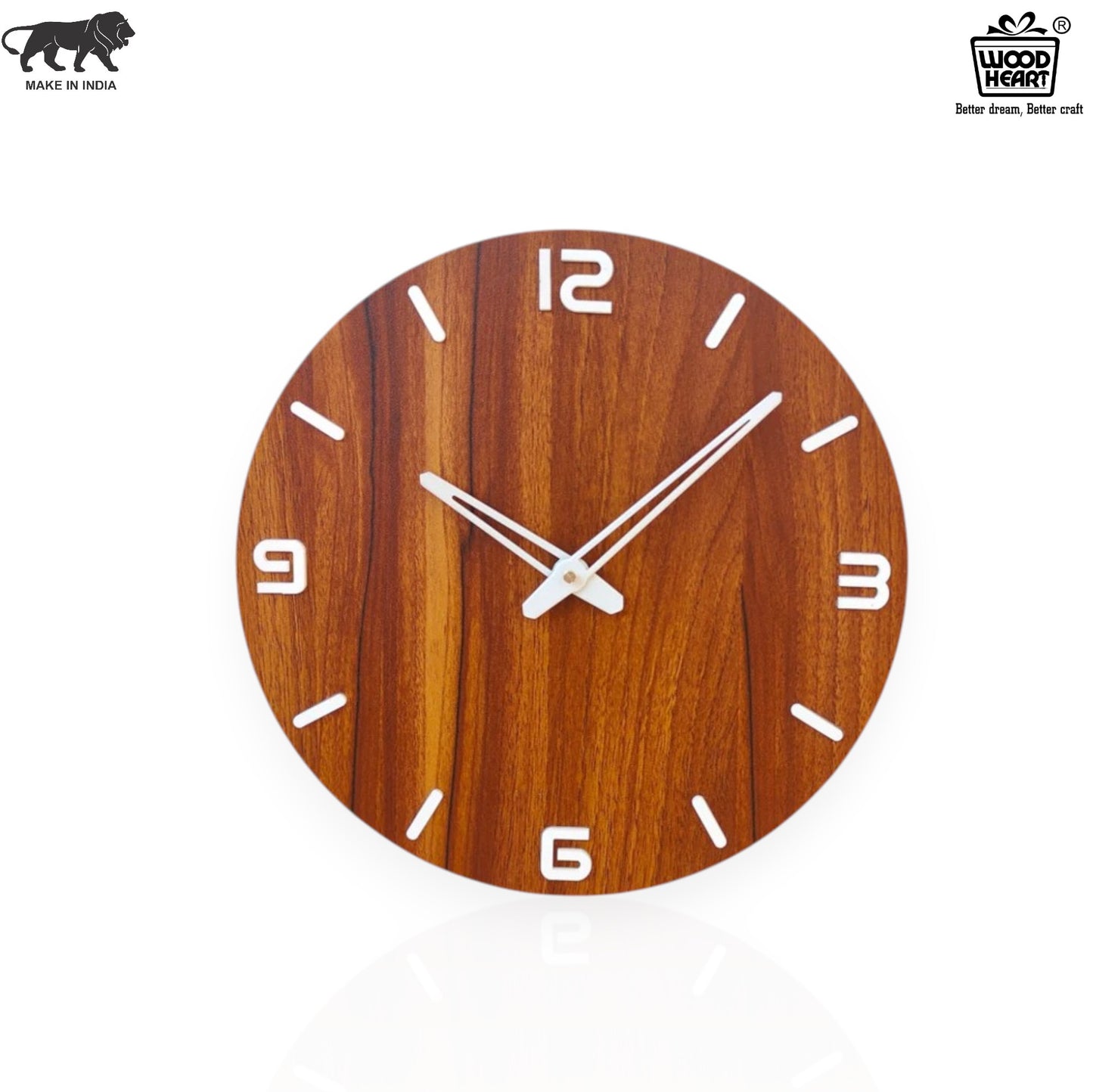 Wood Heart Elegant Wooden Finish Round Wall Clock – Minimalist Modern Design