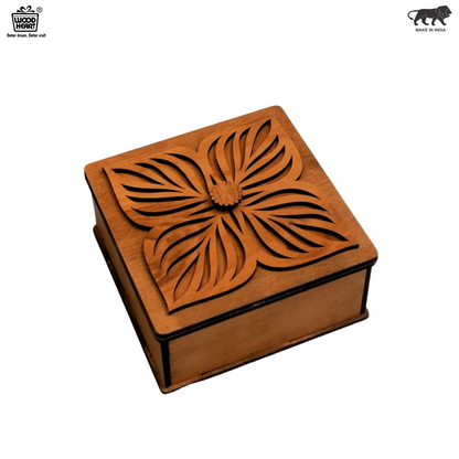 Wooden Gift Box with Carved Floral Design
