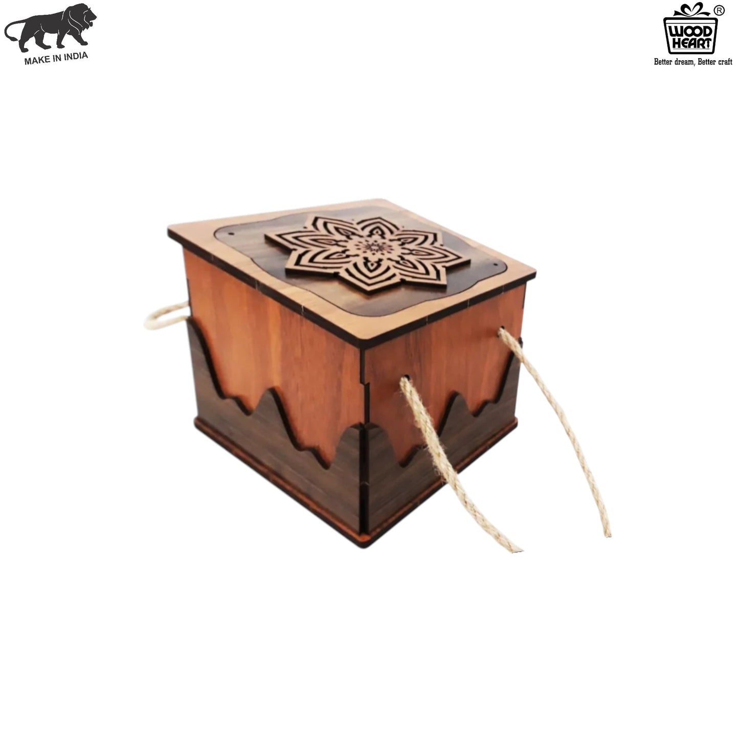Premium Wooden Gift Box with Floral Lid & Rope Handle