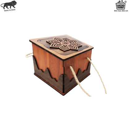 Premium Wooden Gift Box with Floral Lid & Rope Handle