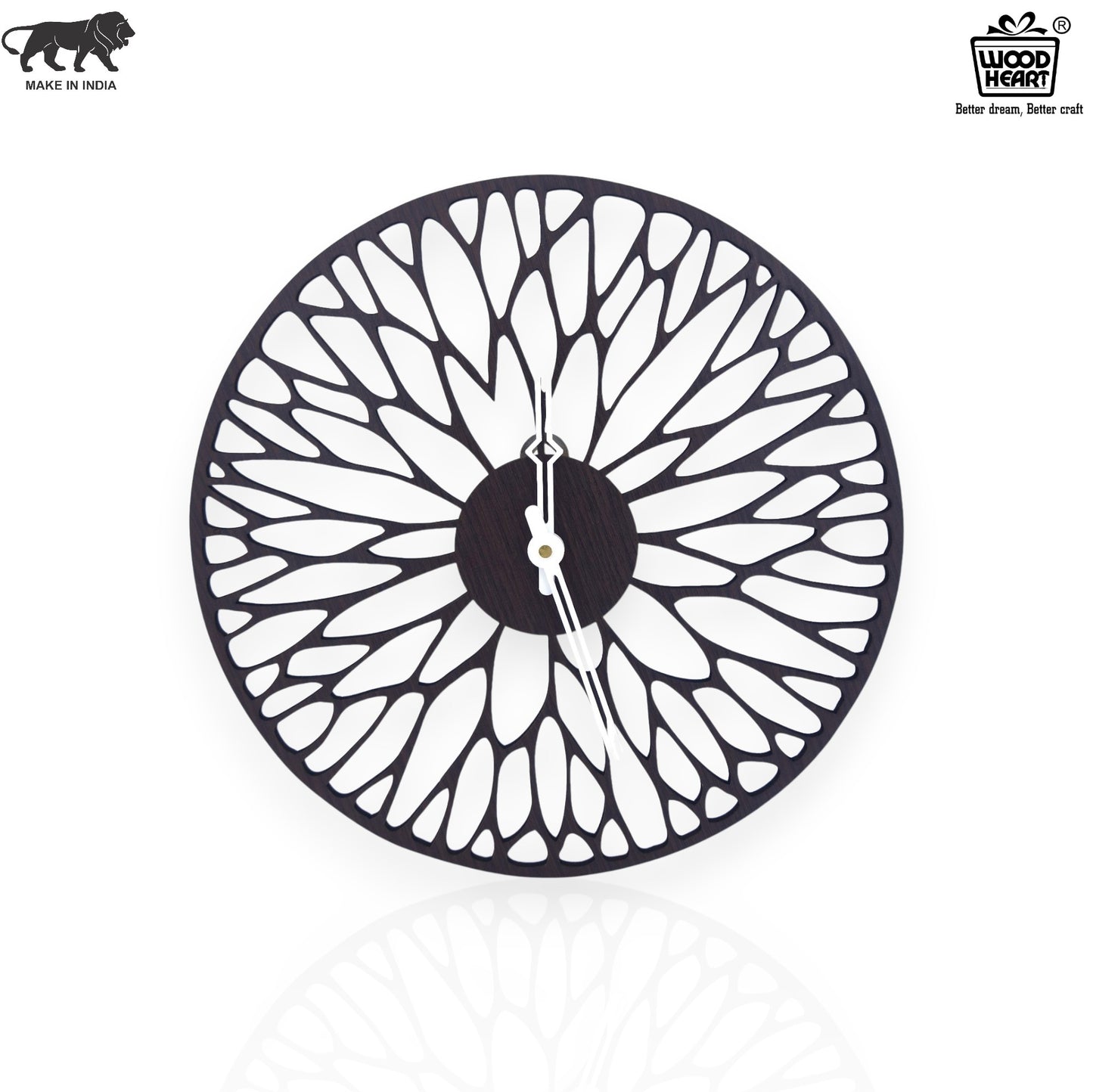 Designer Acrylic Wall Clock - Leaf Pattern Cutwork | Black & White